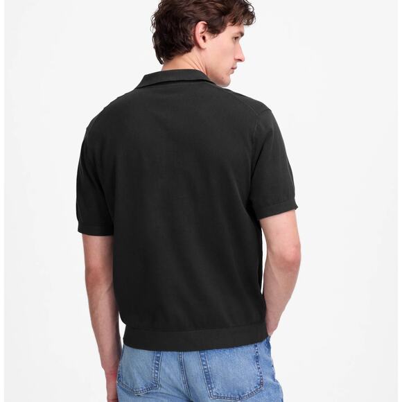 NWT Madewell Three-Button Sweater Polo Shirt In Black Coal Size L - Picture 2 of 6